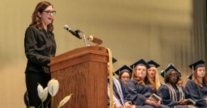 Val Waid speaks at Sharon School of Nursing graduation